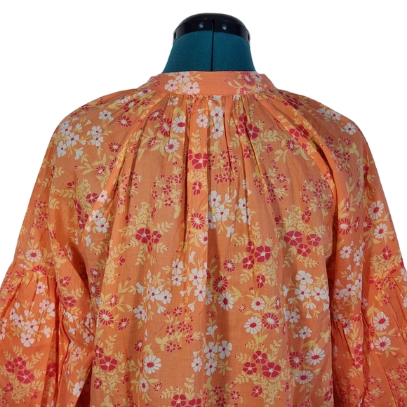 Olivia James The Label Orange Floral Emory Puff Sleeve Blouse Sz Small Like New - Picture 6 of 11